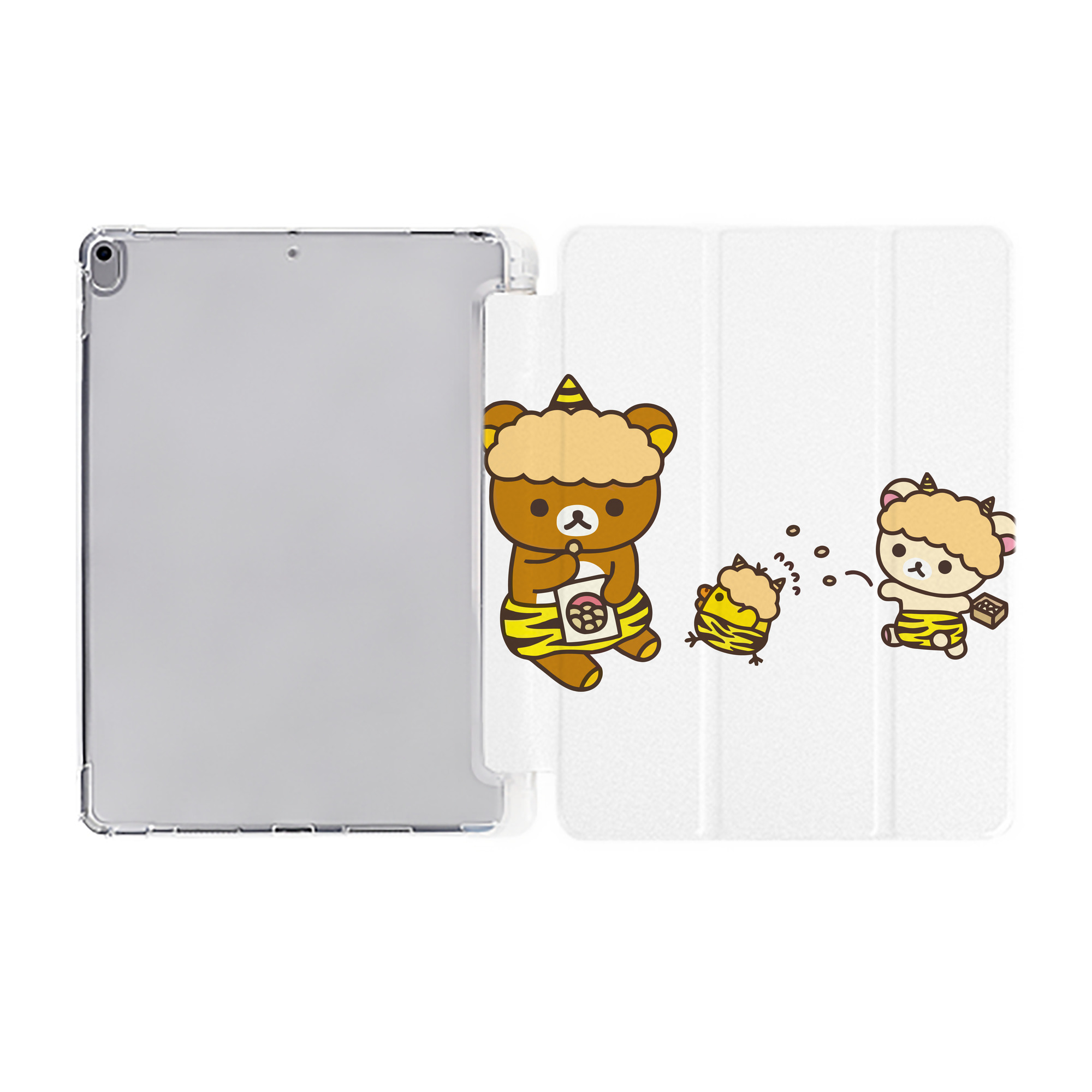 （画像用） リラックマ リラックマ キイロイトリ Rilakkuma Korilakkuma Kiiroitori IPad ケース ペン収納付き 三つ折りスタンド PUレザー×シリコン 対応機種9.5/10.5/10.9インチ